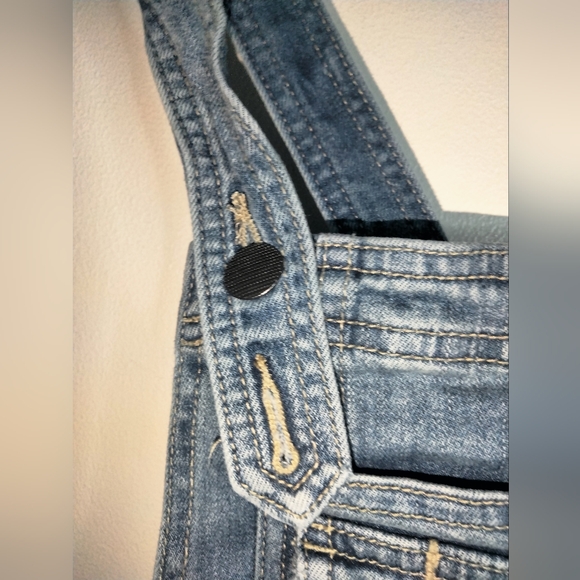 Free People (Size 25) Medium Wash Distress Side Button Zip Denim Jean Overvalls - Picture 9 of 16
